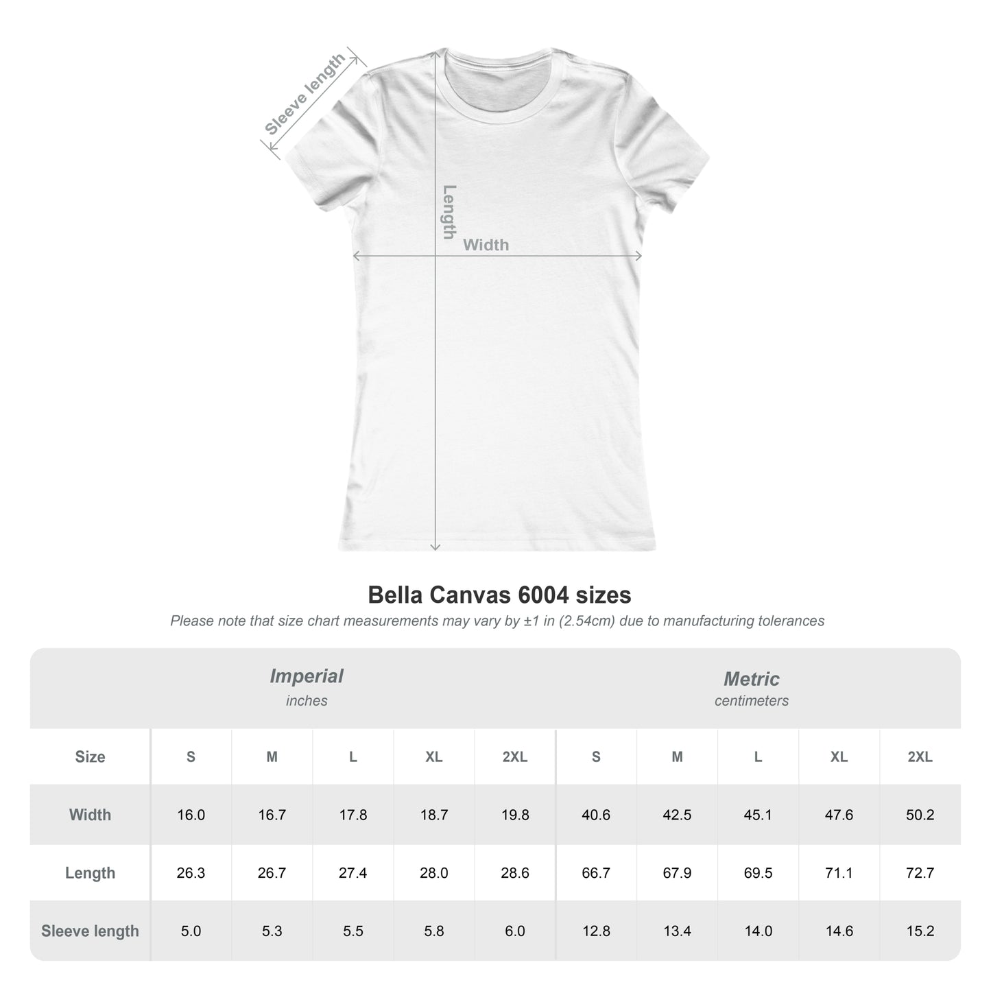 Bella Canvas 6004 size chart