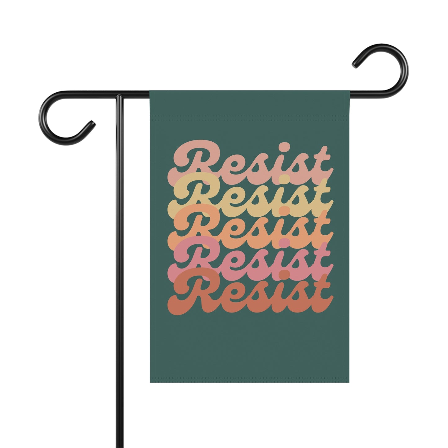 Green garden flag with 'Resist' text in gradient colors