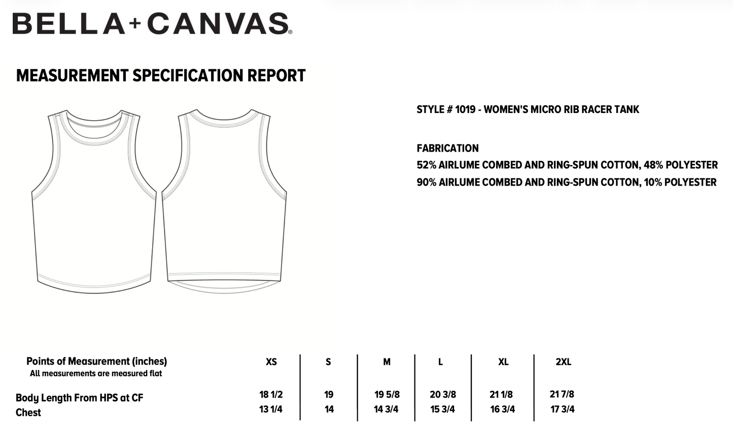 Bella Canvas 1019 racer tank size chart
