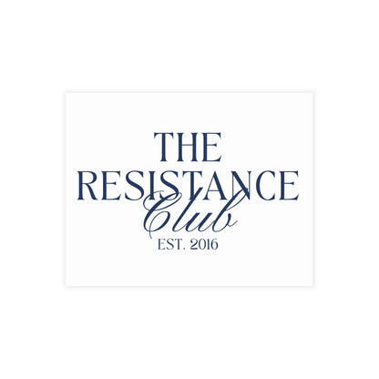 White postcard with navy blue text 'The Resistance Club - Est. 2016'