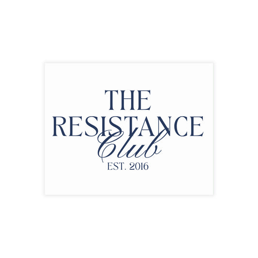 White postcard with navy blue text 'The Resistance Club - Est. 2016'
