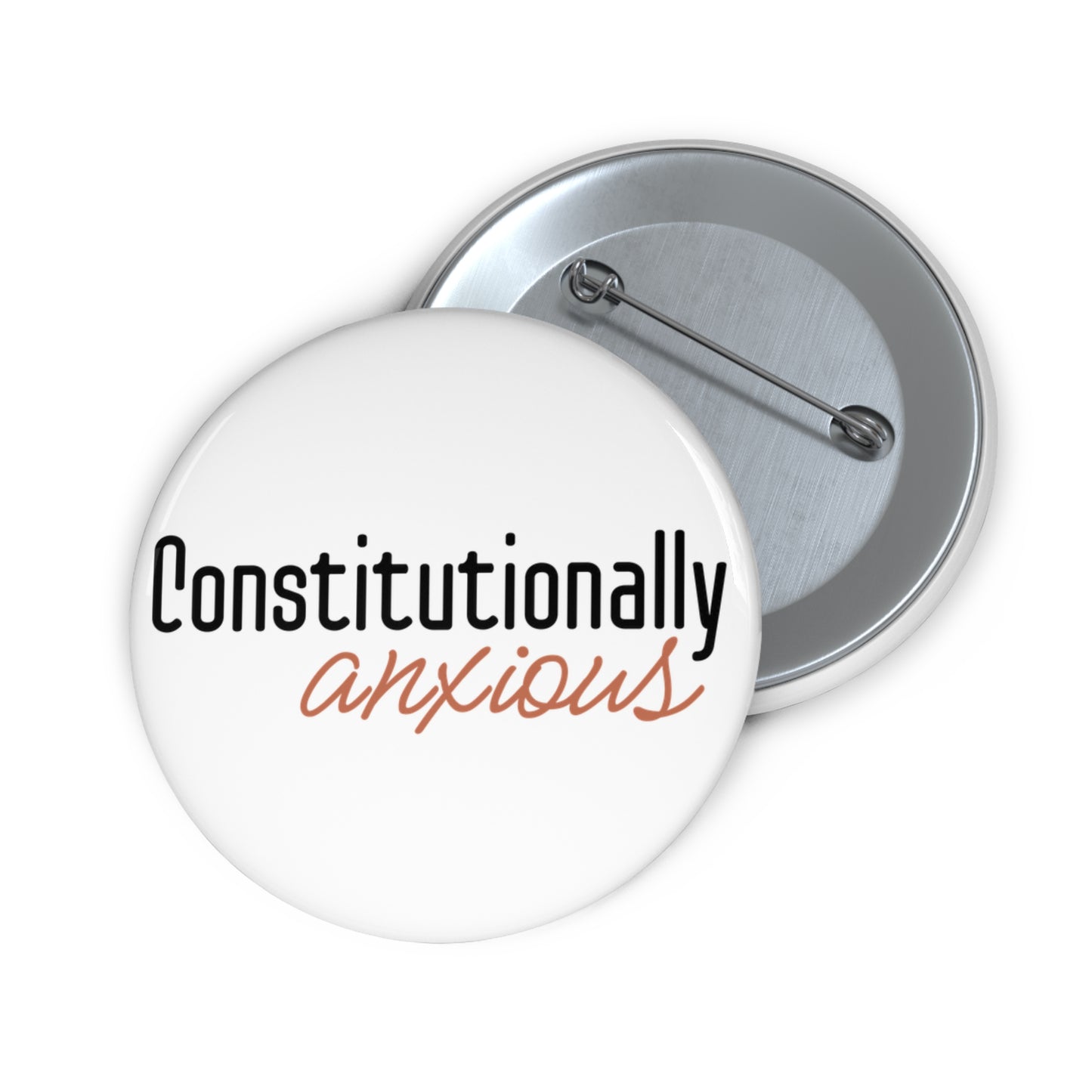 White button with 'Constitutionally anxious' text in black and orange 