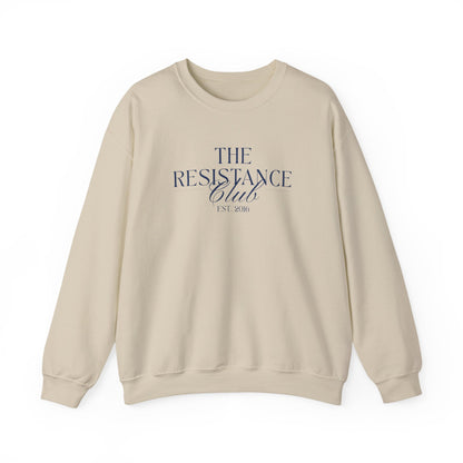 Tan unisex crewneck sweatshirt with 'The Resistance Club Est. 2016' navy blue text