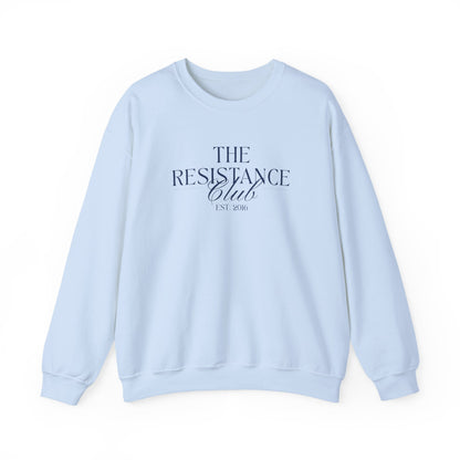 Light blue unisex crewneck sweatshirt with 'The Resistance Club Est. 2016' navy blue text
