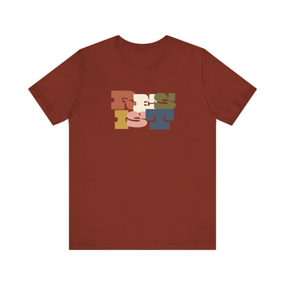 Rust t-shirt with colorful 'RESIST' graphic 