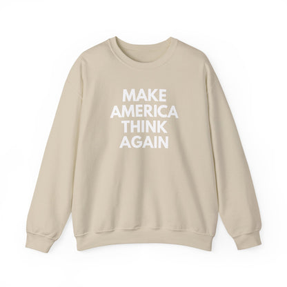 Tan unisex  crewneck sweatshirt  with “Make America Thing Again” in white text