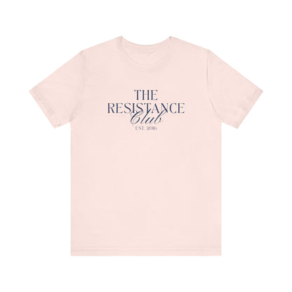 Light pink t-shirt with 'The Resistance Club' text in navy blue 