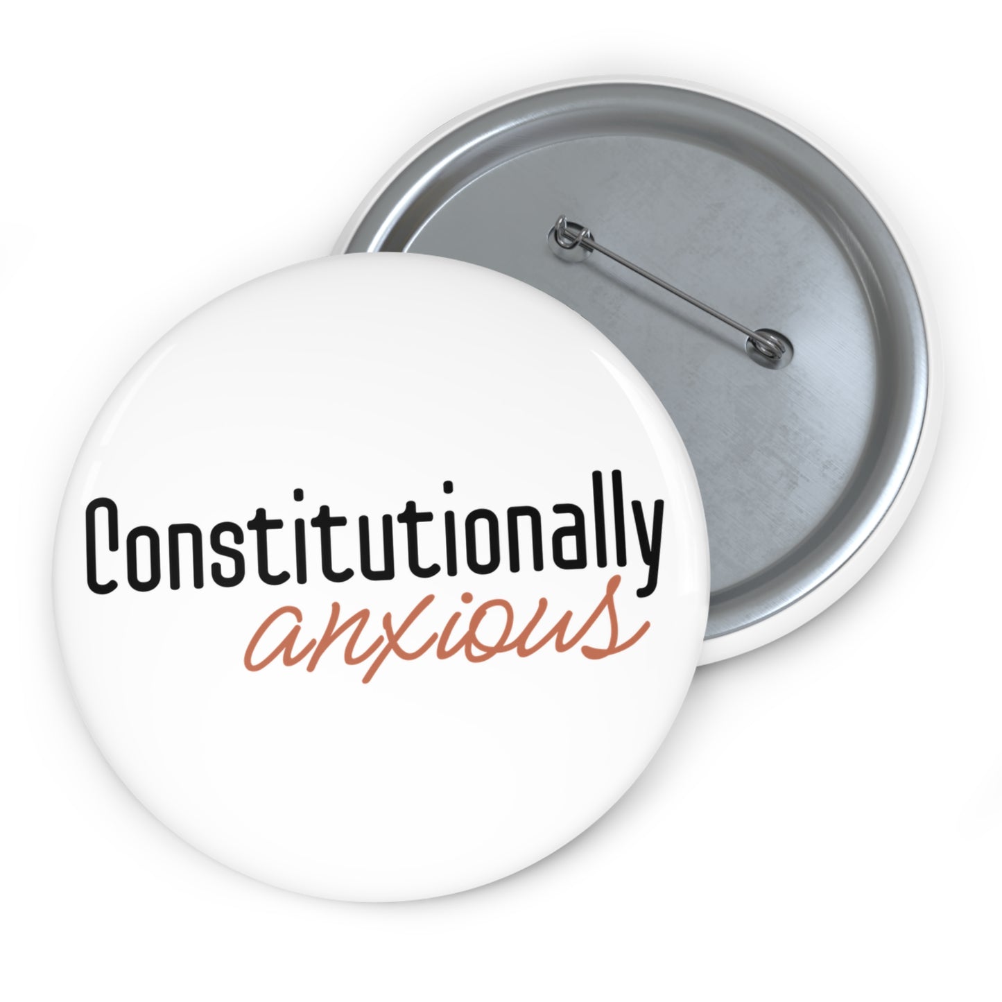 White button with 'Constitutionally anxious' text in black and orange 