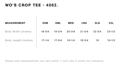 AS Colour 4062 women's cropped tee size chart