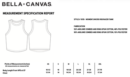 Bella Canvas 1019 racer tank size chart